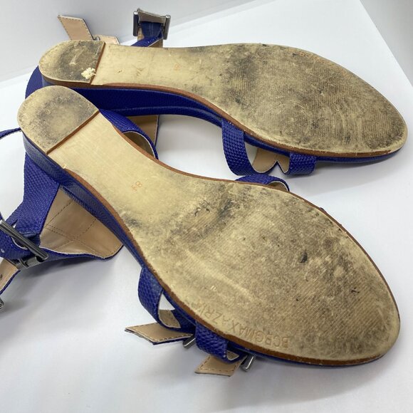 size 8.5 BCBGMaxazria leather blue reptile ankle strap‎ lizard strappy buckles - Picture 9 of 12